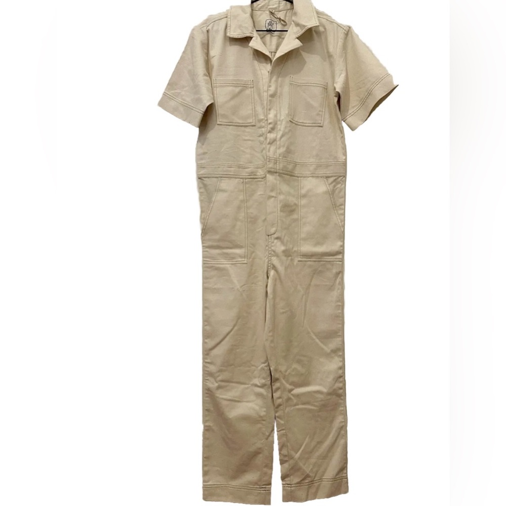 Made In USA Ciao Workwear Women’s Short Sleeve Cotton Jumpsuit Size S Ivory NEW